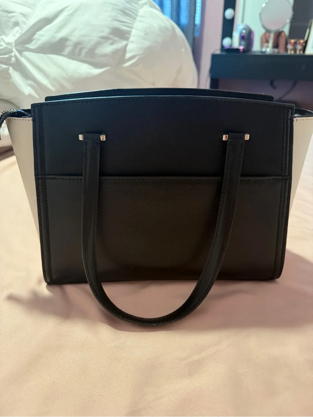 kate spade Black Structured Leather Top-Handle Tote with Gold Logo